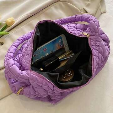 SHOPANTS Quilted Tote Bag for Women Puffer Bag Lightweight Quilted Padding Shoulder Bag Down Cotton Padded Large Capacity Crossbody Bubble Hobo Bags (Purple)