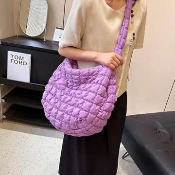 SHOPANTS Quilted Tote Bag for Women Puffer Bag Lightweight Quilted Padding Shoulder Bag Down Cotton Padded Large Capacity Crossbody Bubble Hobo Bags (Purple)
