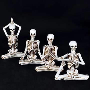 JORAE Yoga Skeletons Statue Set of 4 Bone Stretchers Halloween Figurines Meditating Table Collectibl...