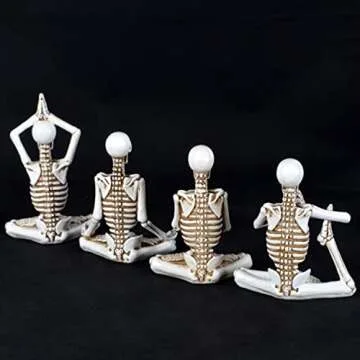 JORAE Yoga Skeletons Statue Set of 4 Bone Stretchers Halloween Figurines Meditating Table Collectible Home Decorative, Polyresin (White-Set 4)