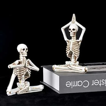 JORAE Yoga Skeletons Statue Set of 4 Bone Stretchers Halloween Figurines Meditating Table Collectible Home Decorative, Polyresin (White-Set 4)