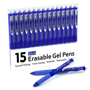 Lineon Erasable Gel Pens - 15 Pack Blue Retractable Pens for Everyday Use