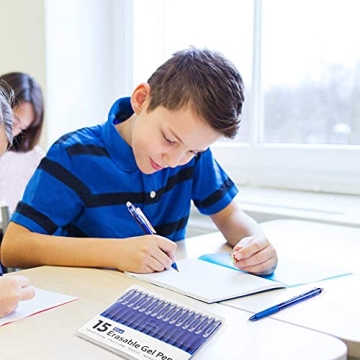 Lineon Erasable Gel Pens - 15 Pack Blue Ink with Erasers