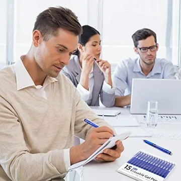 Lineon Erasable Gel Pens - 15 Pack Blue Ink with Erasers