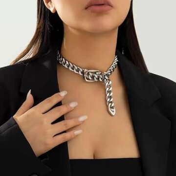 XUENMB Cuban Link Chain Necklace Punk Belt Buckle Shaped Chunky Choker Necklace Statement Thick Chain Necklace Jewelry Gifts for Women Men