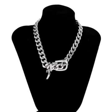 XUENMB Cuban Link Chain Necklace Punk Belt Buckle Shaped Chunky Choker Necklace Statement Thick Chain Necklace Jewelry Gifts for Women Men