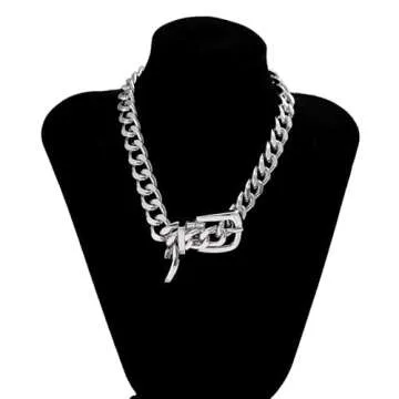 XUENMB Cuban Link Chain Necklace Punk Belt Buckle Shaped Chunky Choker Necklace Statement Thick Chain Necklace Jewelry Gifts for Women Men