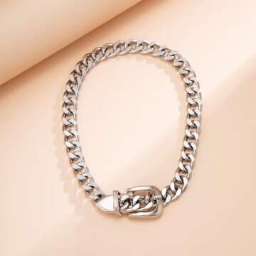 XUENMB Cuban Link Chain Necklace Punk Belt Buckle Shaped Chunky Choker Necklace Statement Thick Chain Necklace Jewelry Gifts for Women Men