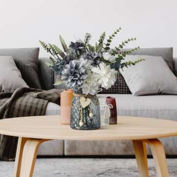 Leftover Faux Flowers in Vase,Artificial Flowers in Vase,Table Centerpieces for Dining Room,Flower Centerpieces for Tables,Fake Flowers with Vase,Kitchen Table Decor,Coffee Table Decor