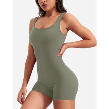 YEOREO One Piece Workout Jumpsuits for Women Backless Tummy Control Sleeveless Jumpsuits Lizvette V Back Scrunch Yoga Romper Green M