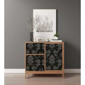 Yasinet Victorian Black Wallpaper Vintage Peel and Stick Wallpaper Removable Waterproof Wallpaper Decorative for Walls Living Room Bedroom Vinyl Roll 78.7" x 16.1"