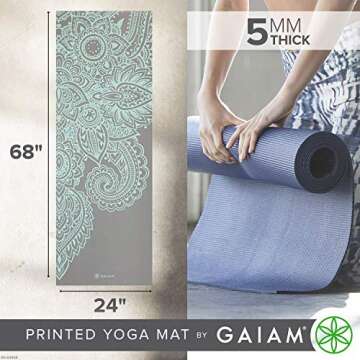 Gaiam Yoga Mat Premium Print Non Slip Exercise & Fitness Mat for All Types of Yoga, Pilates & Floor Workouts, Paisley Lagoon, 5mm (05-64065)