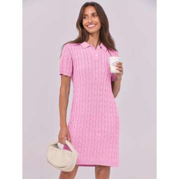 ANRABESS Short Sleeve Sweater Dress for Women Summer Casual V Neck Cable Knit Mini Polo Dresses 2025...