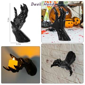 DAZONGE Halloween Decorations Indoor/Outdoor, Pack of 3 Wall Mounted Creepy Reaching Hands with Lighted Candles, Life-Sized Horror Hands for Wall Decorations, Gothic Hanging Wall Art Sculpture