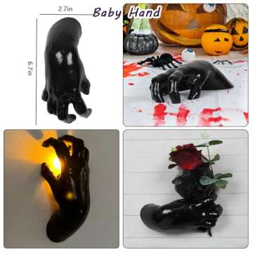 DAZONGE Halloween Decorations Indoor/Outdoor, Pack of 3 Wall Mounted Creepy Reaching Hands with Lighted Candles, Life-Sized Horror Hands for Wall Decorations, Gothic Hanging Wall Art Sculpture