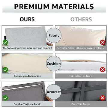 NATURAL EXPRESSIONS 4 Pieces Patio Furniture Sets,Outdoor Metal Sectional Furniture Modern Patio Conversation Set,Fauxwood Anti-Scald Armrest,Sling Mesh,Tempered-Glass Table,4" Olefin Cushions