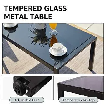 NATURAL EXPRESSIONS 4 Pieces Patio Furniture Sets,Outdoor Metal Sectional Furniture Modern Patio Conversation Set,Fauxwood Anti-Scald Armrest,Sling Mesh,Tempered-Glass Table,4" Olefin Cushions