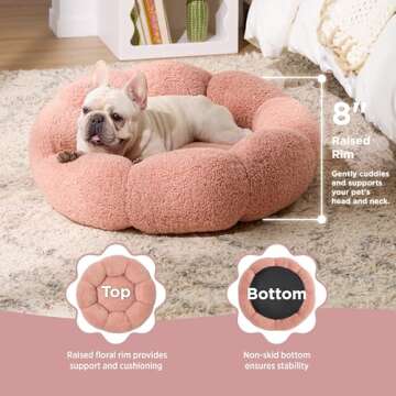 Lesure Calming Medium Dog Bed - Flower Donut Round Fluffy Puppy Bed in Plush Teddy Sherpa, Non-Slip ...