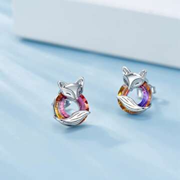 925 Sterling Silver Animals Earrings Hypoallergenic Stud Earrings Cute Animal Jewelry Unique Gifts for Women (Fox Stud)