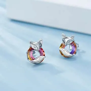 925 Sterling Silver Animals Earrings Hypoallergenic Stud Earrings Cute Animal Jewelry Unique Gifts for Women (Fox Stud)