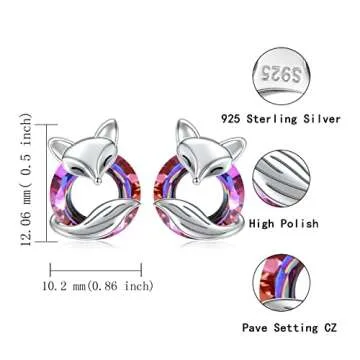 925 Sterling Silver Animals Earrings Hypoallergenic Stud Earrings Cute Animal Jewelry Unique Gifts for Women (Fox Stud)