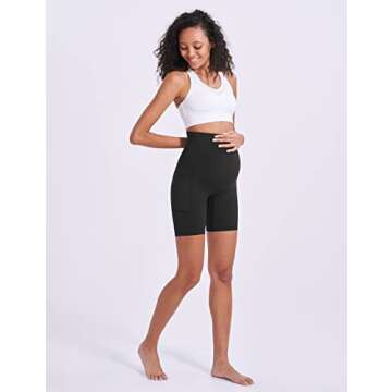 Enerful Women's Maternity Biker Shorts: Soft Workout Pants with Pockets