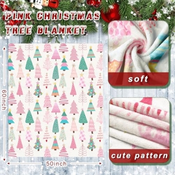 FuWeave Pink Christmas Throw Blanket - Soft and Cute Holiday Decor