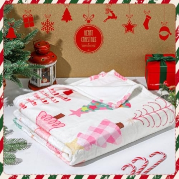 FuWeave Pink Christmas Throw Blanket - Soft and Cute Holiday Decor