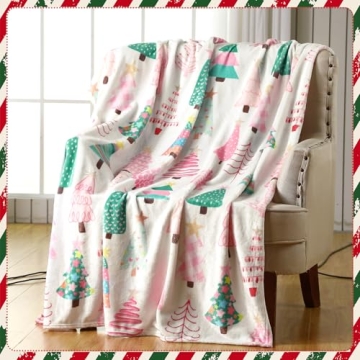 FuWeave Pink Christmas Throw Blanket - Soft and Cute Holiday Decor