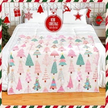 FuWeave Pink Christmas Throw Blanket - Soft and Cute Holiday Decor