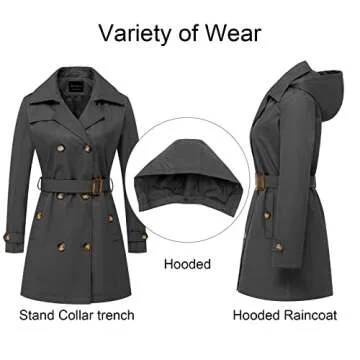 Stylish CREATMO Women's Lightweight Trench Coat Grey