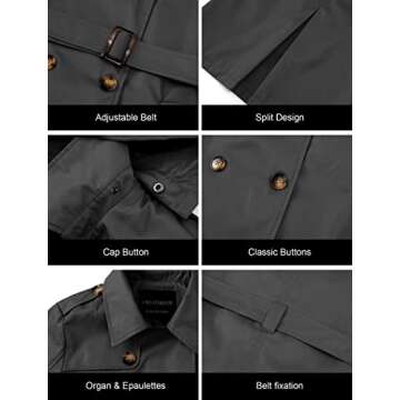 CREATMO US Womans Trench Coat Spring Jackets Lightweight Without Hood Grey M