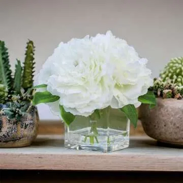 Luxurious ENOVA HOME Silk Peony Arrangements in Glass Vase