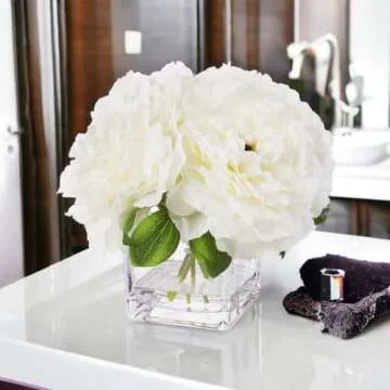 Luxurious ENOVA HOME Silk Peony Arrangements in Glass Vase