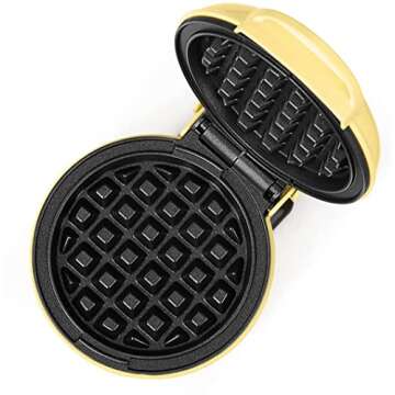 Holstein Housewares Personal/Mini Waffle Maker, Non-Stick Coating, Yellow - 4-inch Waffles in Minute...