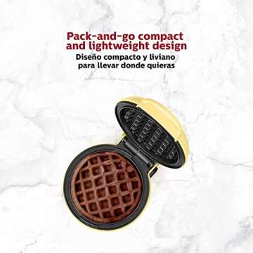 Holstein Housewares Personal/Mini Waffle Maker, Non-Stick Coating, Yellow - 4-inch Waffles in Minutes, Ideal for Breakfast, Brunch, Lunch or Snacks