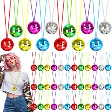 48 Pack Assorted Color Disco Ball Necklaces 70s Disco Party Necklaces 1.57 Inch Mirror Disco Ball Co...