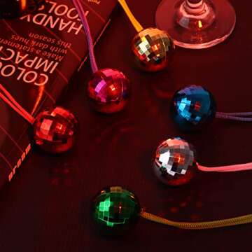 48 Pack Assorted Color Disco Ball Necklaces 70s Disco Party Necklaces 1.57 Inch Mirror Disco Ball Costume Necklaces For Birthday Parties, Festival Accessories Disco Party Favor Decoration