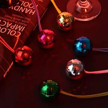 48 Pack Assorted Color Disco Ball Necklaces 70s Disco Party Necklaces 1.57 Inch Mirror Disco Ball Costume Necklaces For Birthday Parties, Festival Accessories Disco Party Favor Decoration