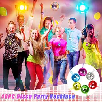 48 Pack Assorted Color Disco Ball Necklaces 70s Disco Party Necklaces 1.57 Inch Mirror Disco Ball Costume Necklaces For Birthday Parties, Festival Accessories Disco Party Favor Decoration