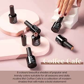 Beetles Gel Nail Polish Set, Coffee Cafe Collection Brown Neutral Beige Mauve Color with Beetles Bridesmaid Beauty Classic Gel Nail Polish Set - Nude Gray Pink 6 Colors Wedding Gel Polish Kit