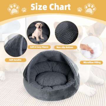 HOMBYS Self Warming Cat Bed Dog Bed with Blanket Attached for Small, Medium Dogs and Cats, Cozy Cuddler Luxury Puppy Pet Bed, Ultra Warm with Fluffy Pad and Non-slip Bottom(20"H (30"x30"), Dark Grey)