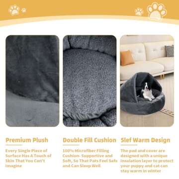 HOMBYS Self Warming Cat Bed Dog Bed with Blanket Attached for Small, Medium Dogs and Cats, Cozy Cuddler Luxury Puppy Pet Bed, Ultra Warm with Fluffy Pad and Non-slip Bottom(20"H (30"x30"), Dark Grey)