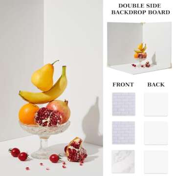 EOAJAFOU 3PCS 24×24in Photo Backdrop Boards White Marble & White Brick Wall with 3PCS Bracket for Food Photography Background