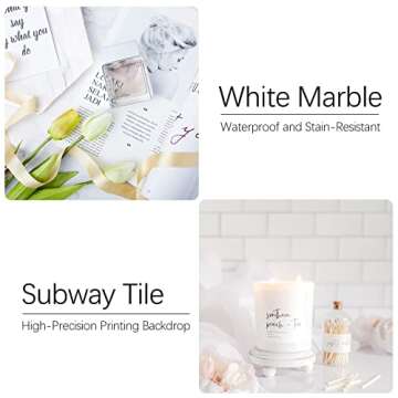 EOAJAFOU 3PCS 24×24in Photo Backdrop Boards White Marble & White Brick Wall with 3PCS Bracket for Food Photography Background