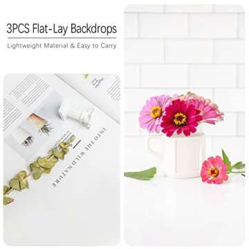 EOAJAFOU 3PCS 24×24in Photo Backdrop Boards White Marble & White Brick Wall with 3PCS Bracket for Food Photography Background