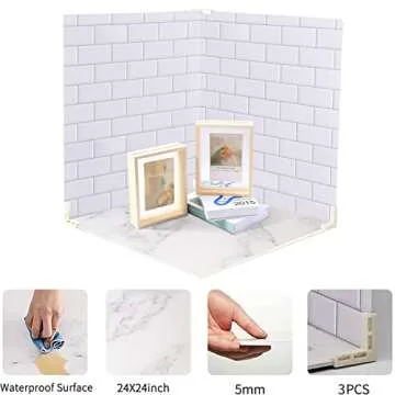 EOAJAFOU 3PCS 24×24in Photo Backdrop Boards White Marble & White Brick Wall with 3PCS Bracket for Food Photography Background