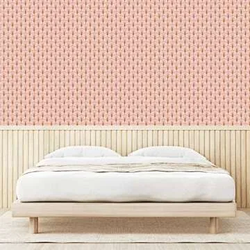 Ambesonne Blush Pink Peel & Stick Wallpaper for Home, Art Deco Style Geometric Vintage Repetitive Feathers Scale Motif Pattern, Self-Adhesive Living Room Kitchen Accent, 13" x 100", Ginger Blush