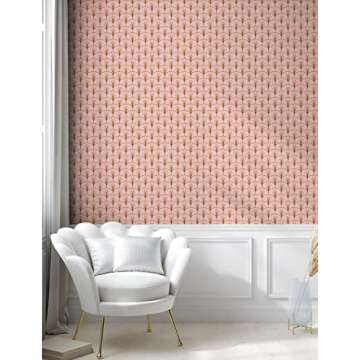 Ambesonne Blush Pink Peel & Stick Wallpaper for Home, Art Deco Style Geometric Vintage Repetitive Feathers Scale Motif Pattern, Self-Adhesive Living Room Kitchen Accent, 13" x 100", Ginger Blush