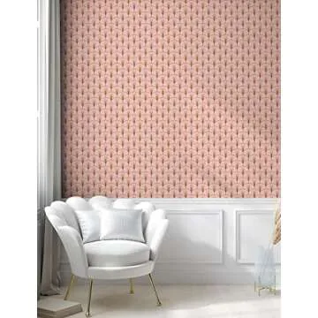 Ambesonne Blush Pink Peel & Stick Wallpaper for Home, Art Deco Style Geometric Vintage Repetitive Feathers Scale Motif Pattern, Self-Adhesive Living Room Kitchen Accent, 13" x 100", Ginger Blush